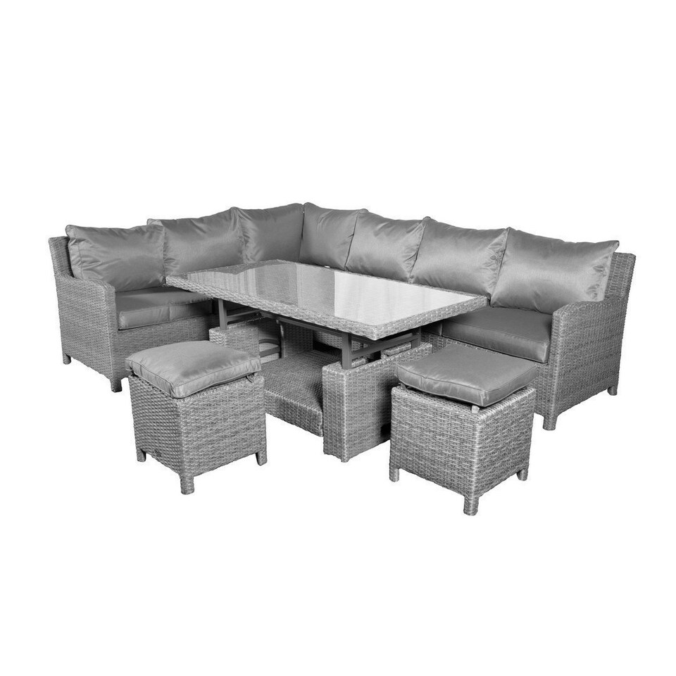 image 1 of Paris 7 Pc Deluxe Modular Corner Dining Set - Synthetic Rattan - H68 x W80 x L150 cm - Grey