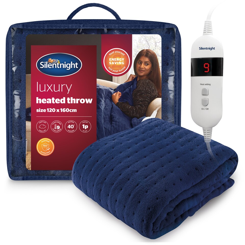 image 1 of Silentnight Luxury Heated Throw, Navy | Blue | Navy | One Size | 1