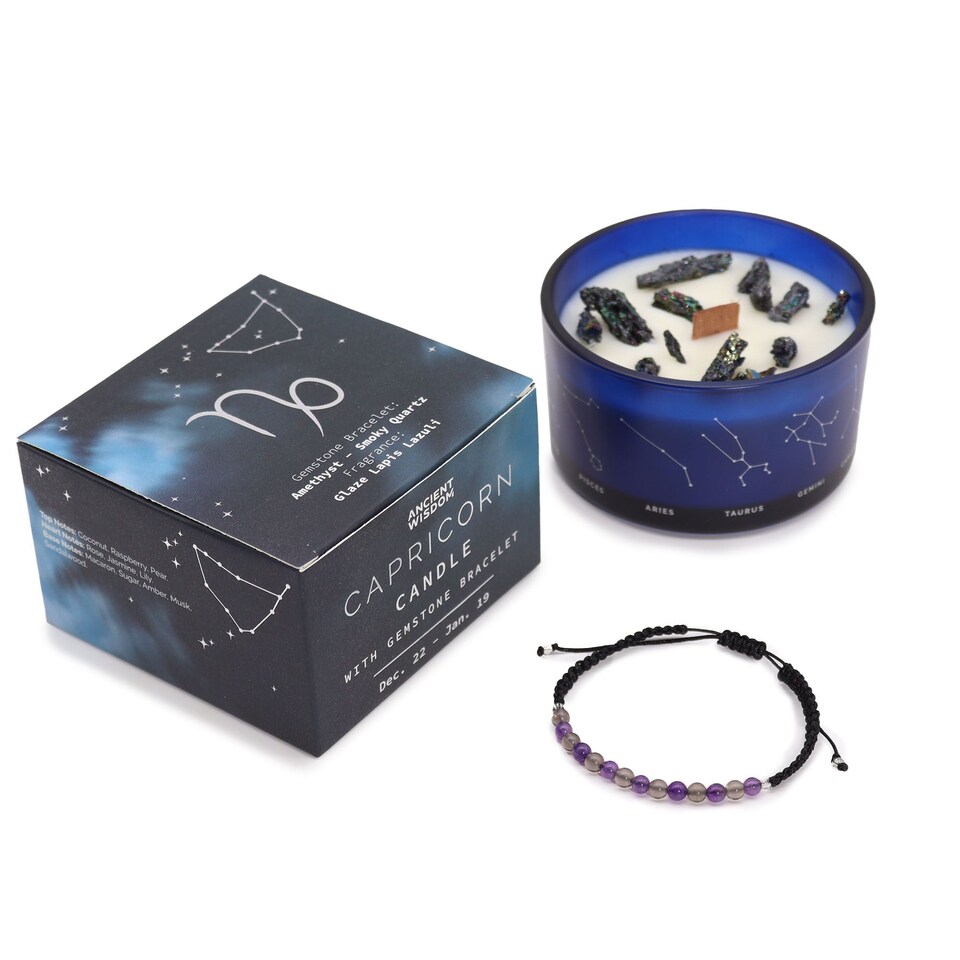 image 1 of Serenityy Zodiac Crystal Candle with Gemstone Bracelet - Capricorn