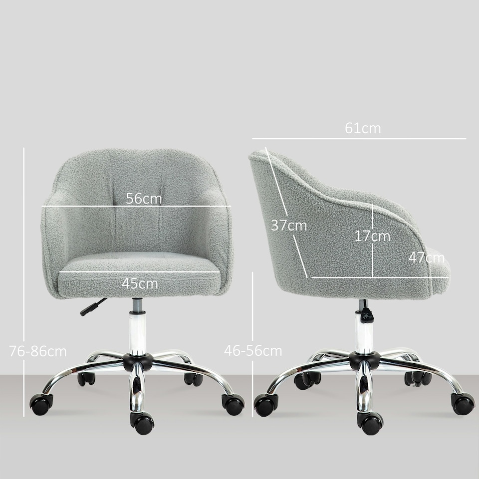 image 1 of HOMCOM Fluffy Vanity Chair for Desk, with Height Adjustable, Wheels, Grey