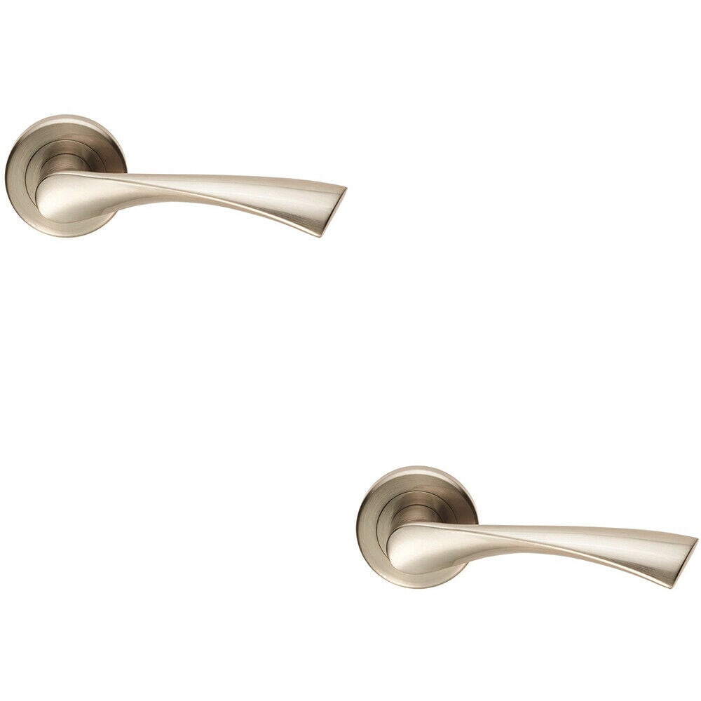 Loops 2x PAIR Angular Twisted Handle on Round Rose Concealed Fix Satin Nickel in Metallics
