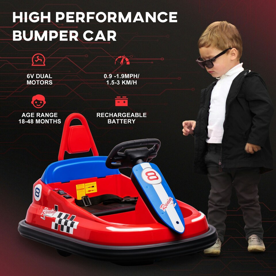 image 1 of HOMCOM 6V Kids Bumper Car, 360° Rotation Waltz Car w/ 2 Speeds - Red