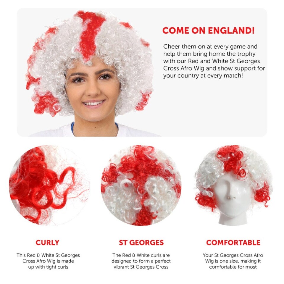 image 1 of Pack of 6 England Supporters Curly Wig Red | One Size