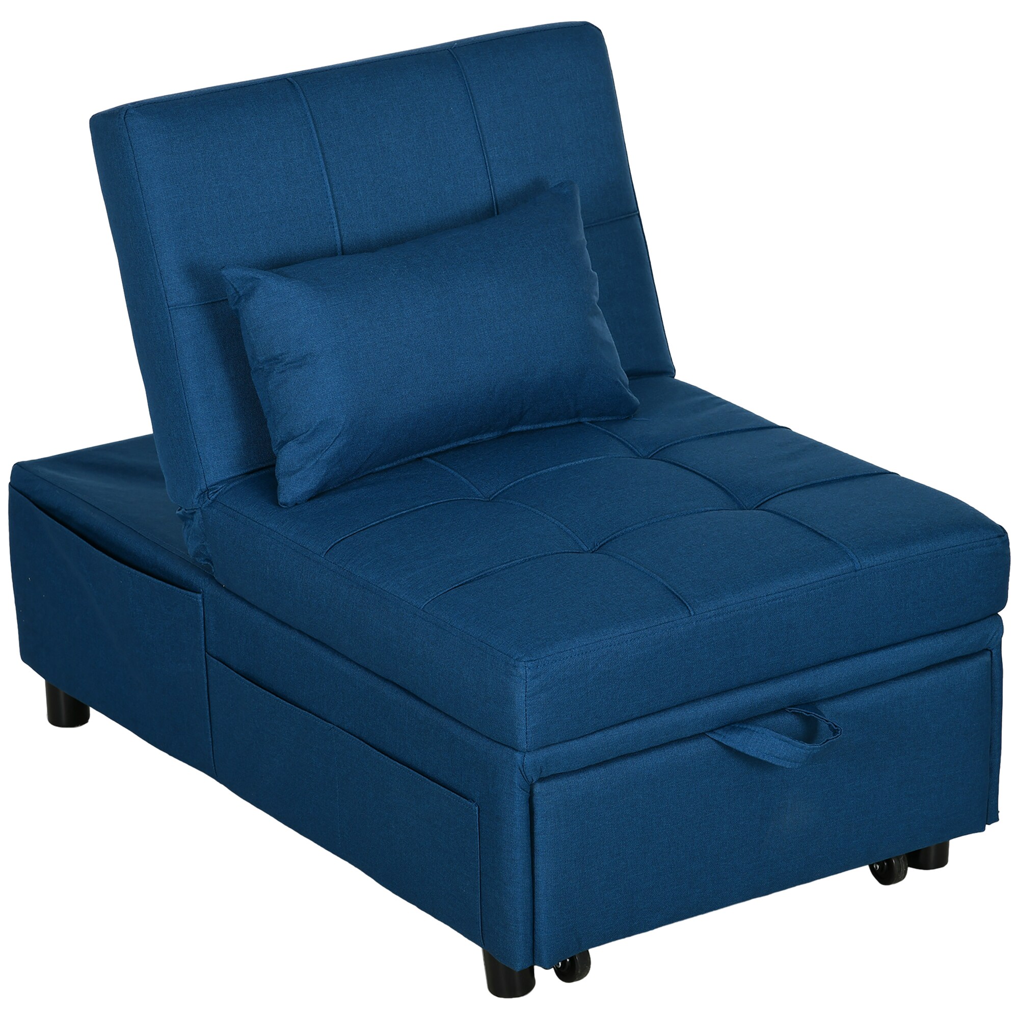 HOMCOM Convertible Chair Bed with Padding Seat, 4-in-1 Multi-Functional Sleeper Sofa Bed, Recliner with Adjustable Backrest, Side Pocket, Wheels and P