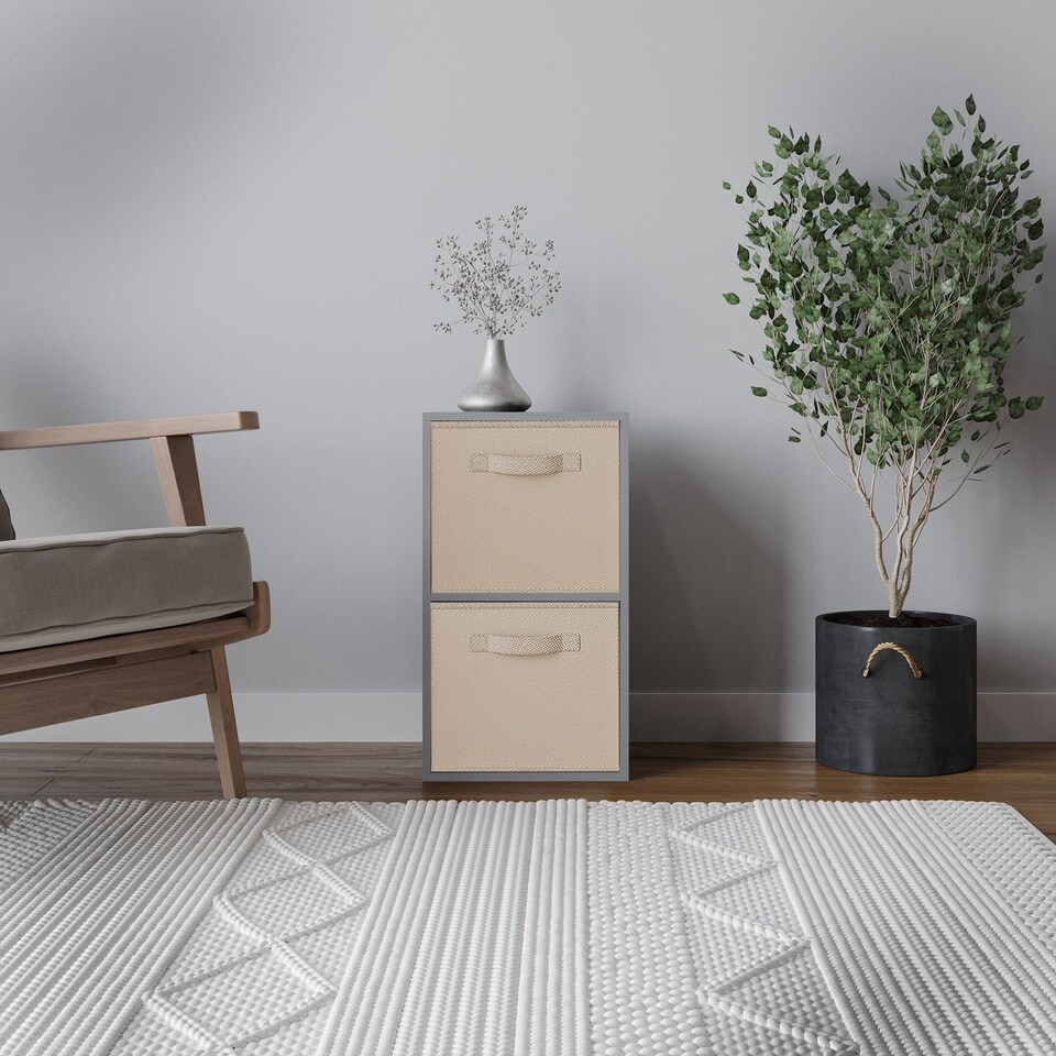 image 1 of 2-Tier Cube Shelving Unit with Inserts | Grey | Grey & Beige | 1
