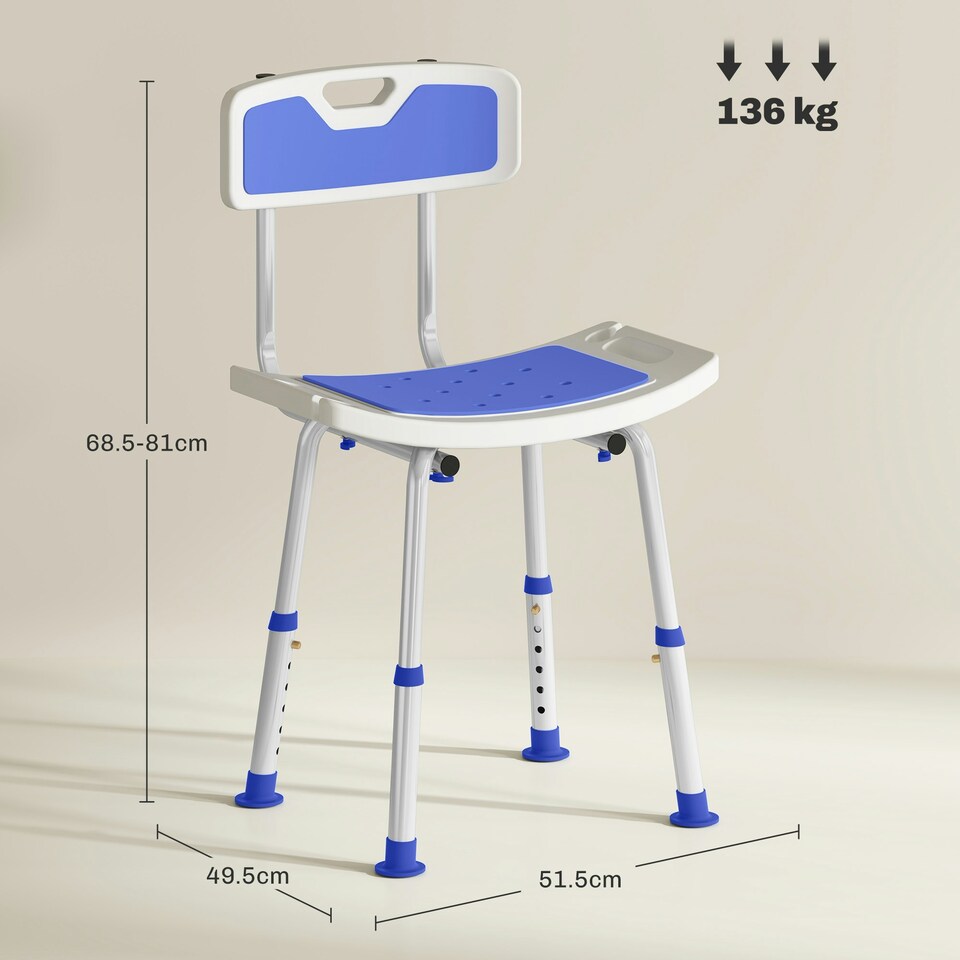 image 1 of HOMCOM Shower Stool for Elderly Disabled Adjustable Shower Stool Blue