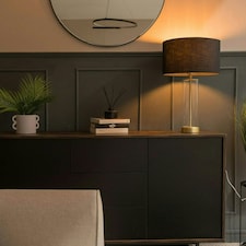 ValueLights Contemporary Matt Gold & Clear Tube Table Lamp with a Black Cylinder Shade - Complete with a 4w LED Globe Bulb 3000K Warm White Black