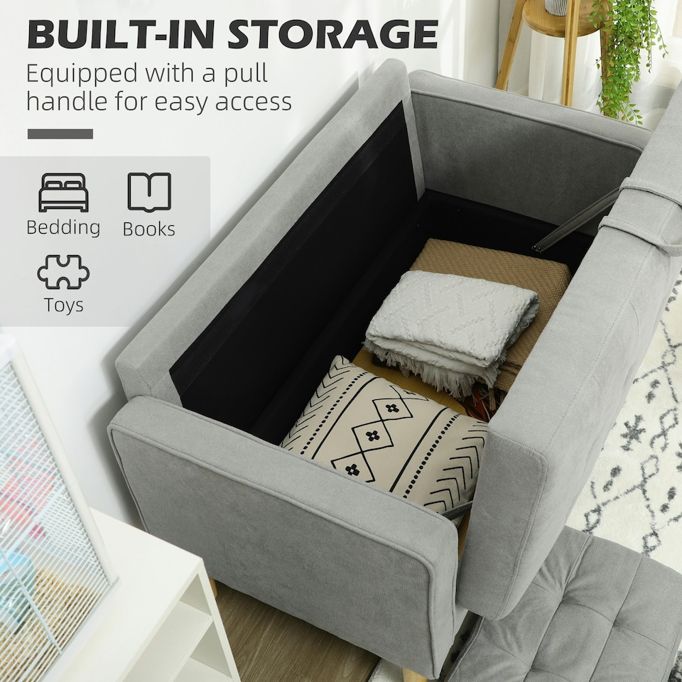 image 1 of HOMCOM Compact Loveseat Sofa 2 Seater Sofa with Wood Legs, Light Grey