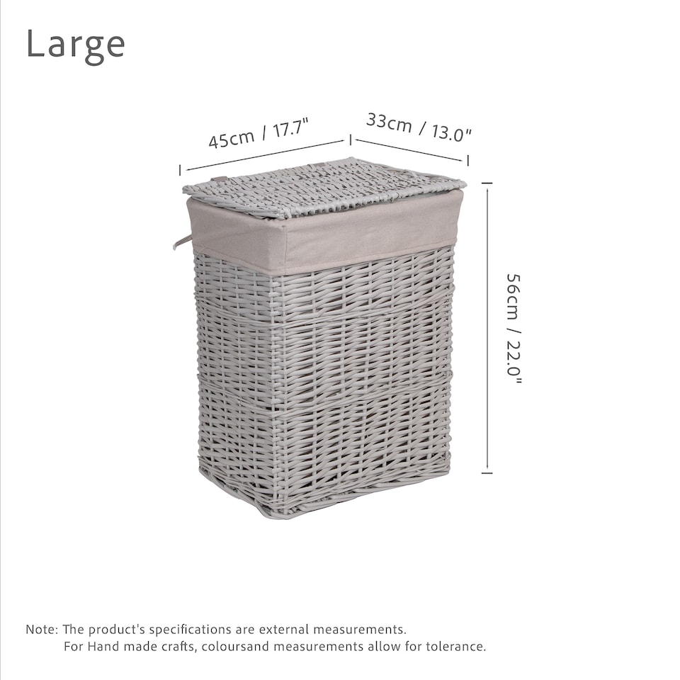image 1 of Wickerfield Grey Wicker Laundry Basket with Lid and Removable Cotton Liner