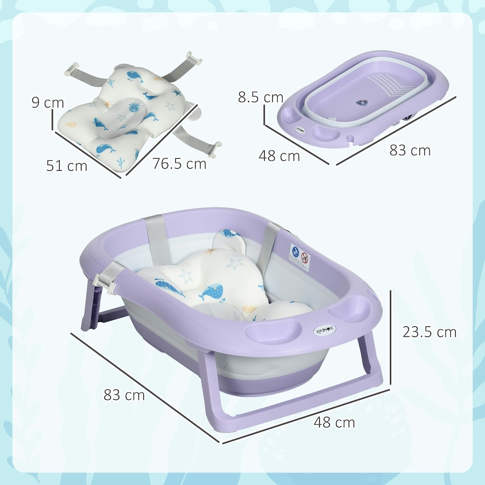 image 1 of ZONEKIZ Foldable Baby Bathtub w/ Non-Slip Support Legs, Cushion Pad - Purple