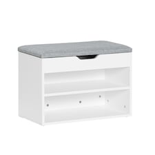 SoBuy Shoe Storage Bench with Padded Seat, 2-Tier Shoe Rack, White/Grey, 23.6x11.8x16.9 in, 13 kg - FSR25-HG