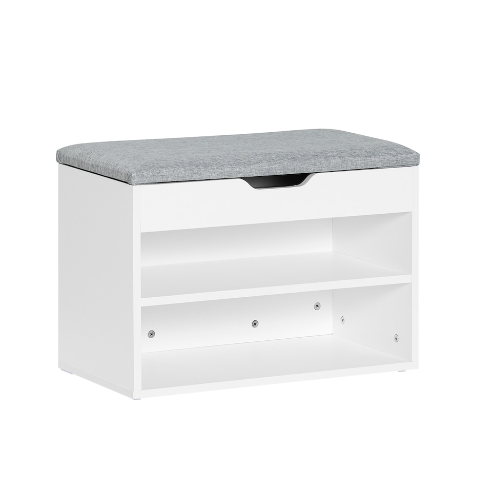 image 1 of SoBuy Shoe Storage Bench with Padded Seat, 2-Tier Shoe Rack, White/Grey, 23.6x11.8x16.9 in, 13 kg - FSR25-HG