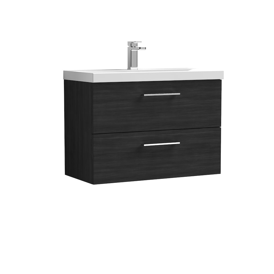 image 1 of Balterley Modern Bathroom 2 Soft Close Drawer Wall Hung Vanity Unit & Thin-Edge Basin | Black | Charcoal Black