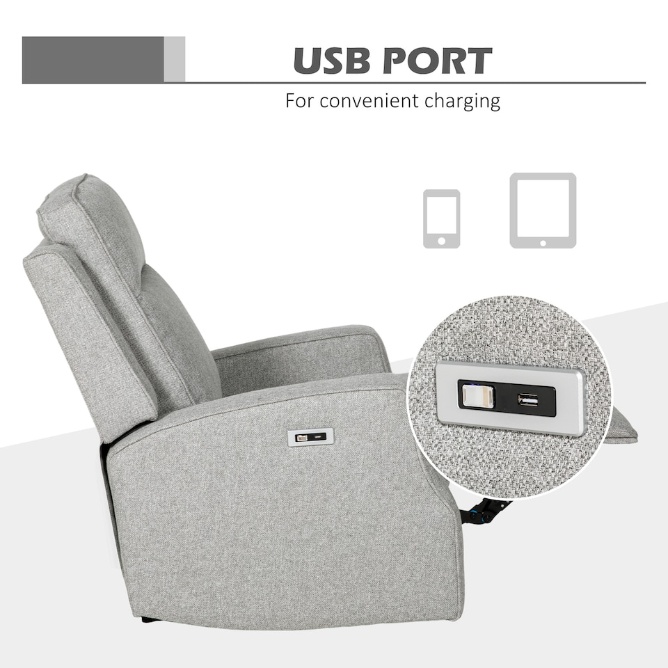image 1 of HOMCOM Electric Armchair, Fabric Recliner Chair with USB Port, Grey
