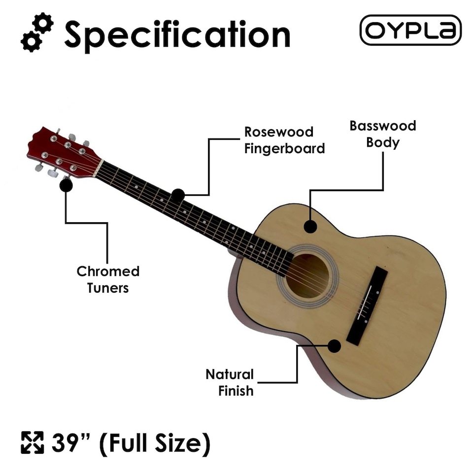 image 1 of 39 Inch Full Size 6 String Steel Strung Acoustic Guitar | Brown