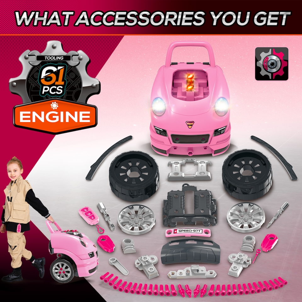 image 1 of HOMCOM Kids Truck Engine Toy Set w/ Horn, Light, Car Key, for Ages 3-5 Years - P