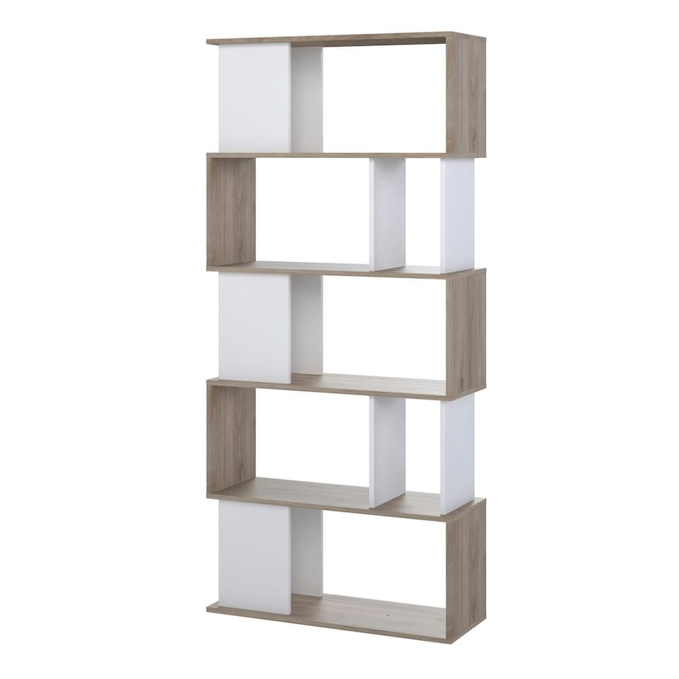 image 1 of Maze Open Bookcase 4 Shelves in Jackson Hickory Oak and White