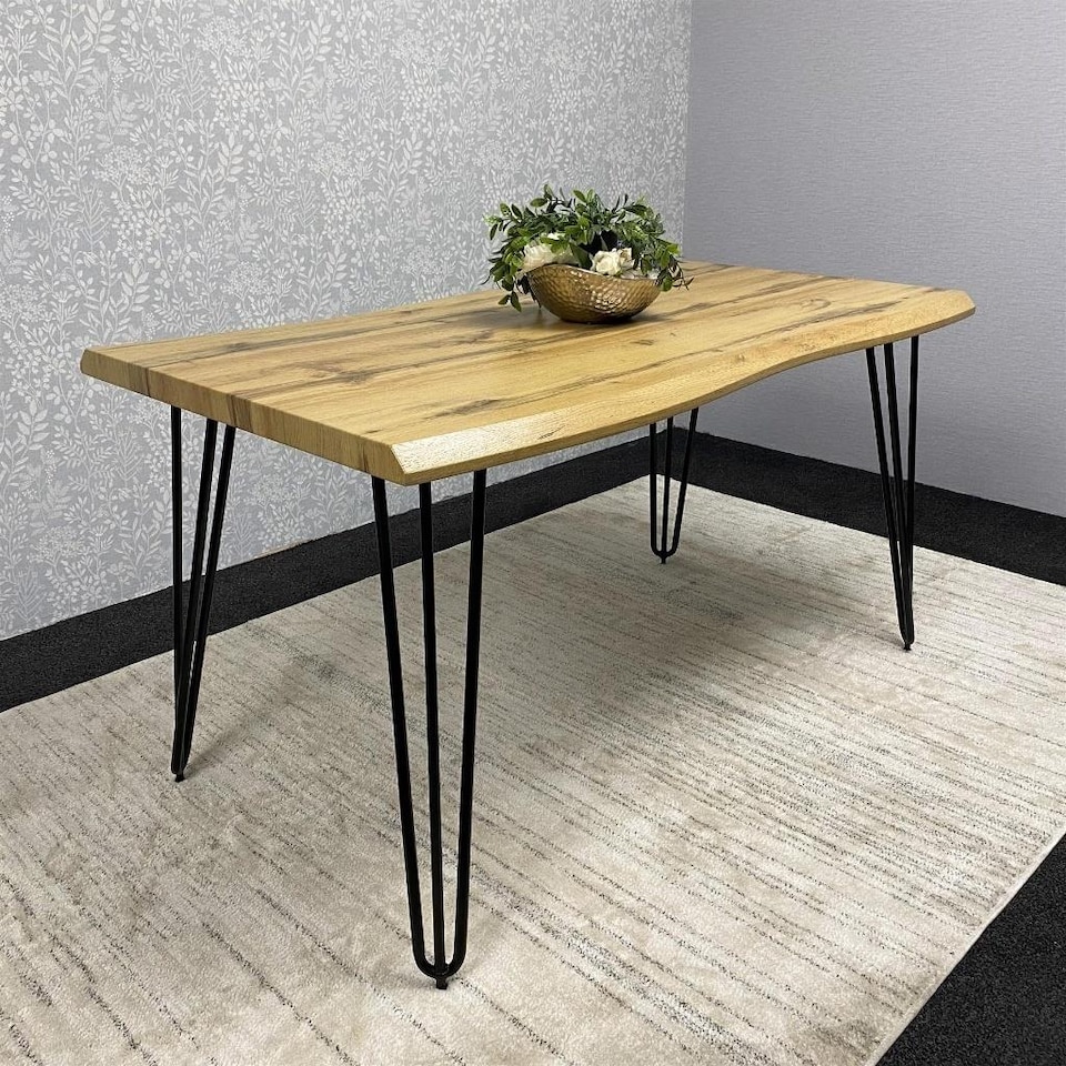 image 1 of wooden Dining Table Set and 4 White Faux Leather Chairs Dining Room Furniture