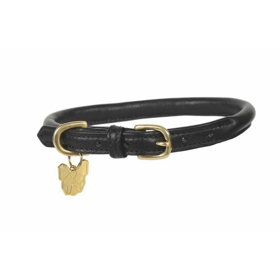 Digby & Fox Rolled Leather Buckle Dog Collar - Black - XL - Neckline: 58cm-64cm