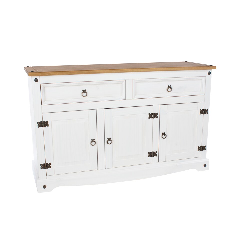 image 1 of Corona Premium Medium Sideboard - 2 Wide Drawers and 3 Doors with Adjustable Shelf in Antique, Grey or White Wax | White | White | One Size | 1
