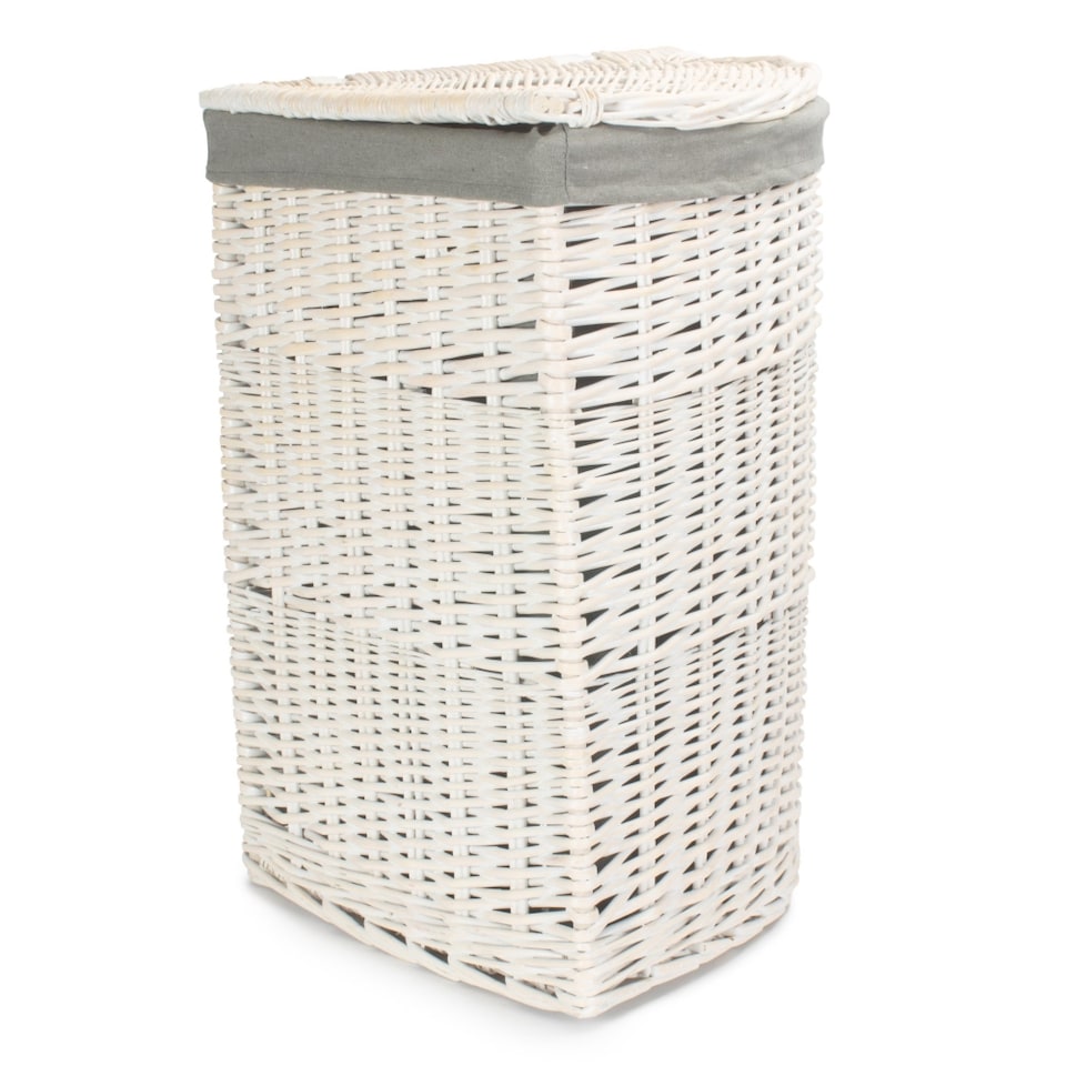 image 1 of Large Corner White Wash Laundry Hamper with Grey Sage Lining Grey | Grey