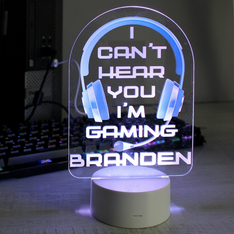 image 1 of Personalised Blue Gaming LED Colour Changing Night Light