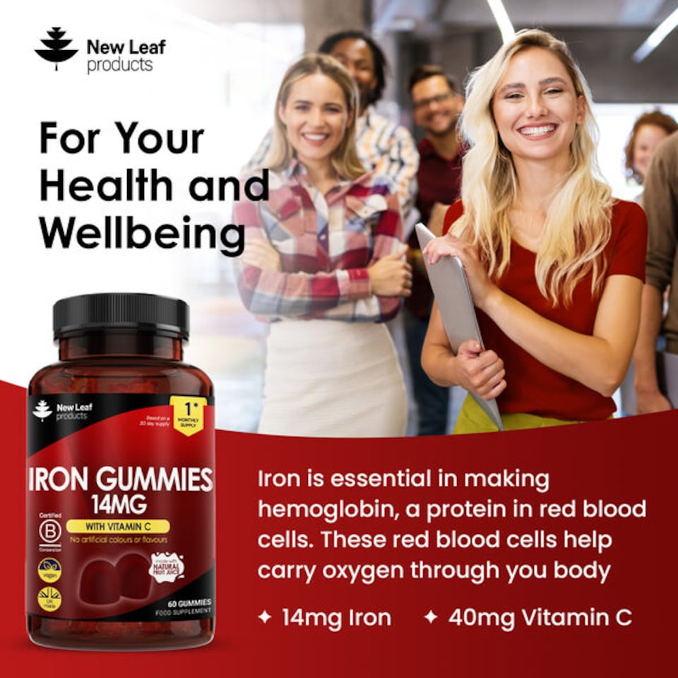 image 1 of Iron Gummies 14mg - 60 Iron Supplements, Vitamin C