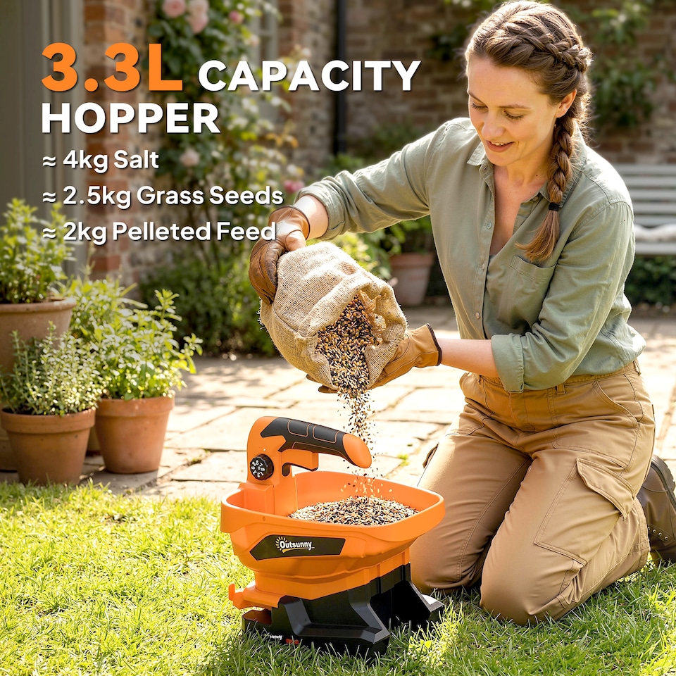 image 1 of Outsunny Cordless Spreader, 3.3L Handheld Seed Spreader with Adjustable Flow
