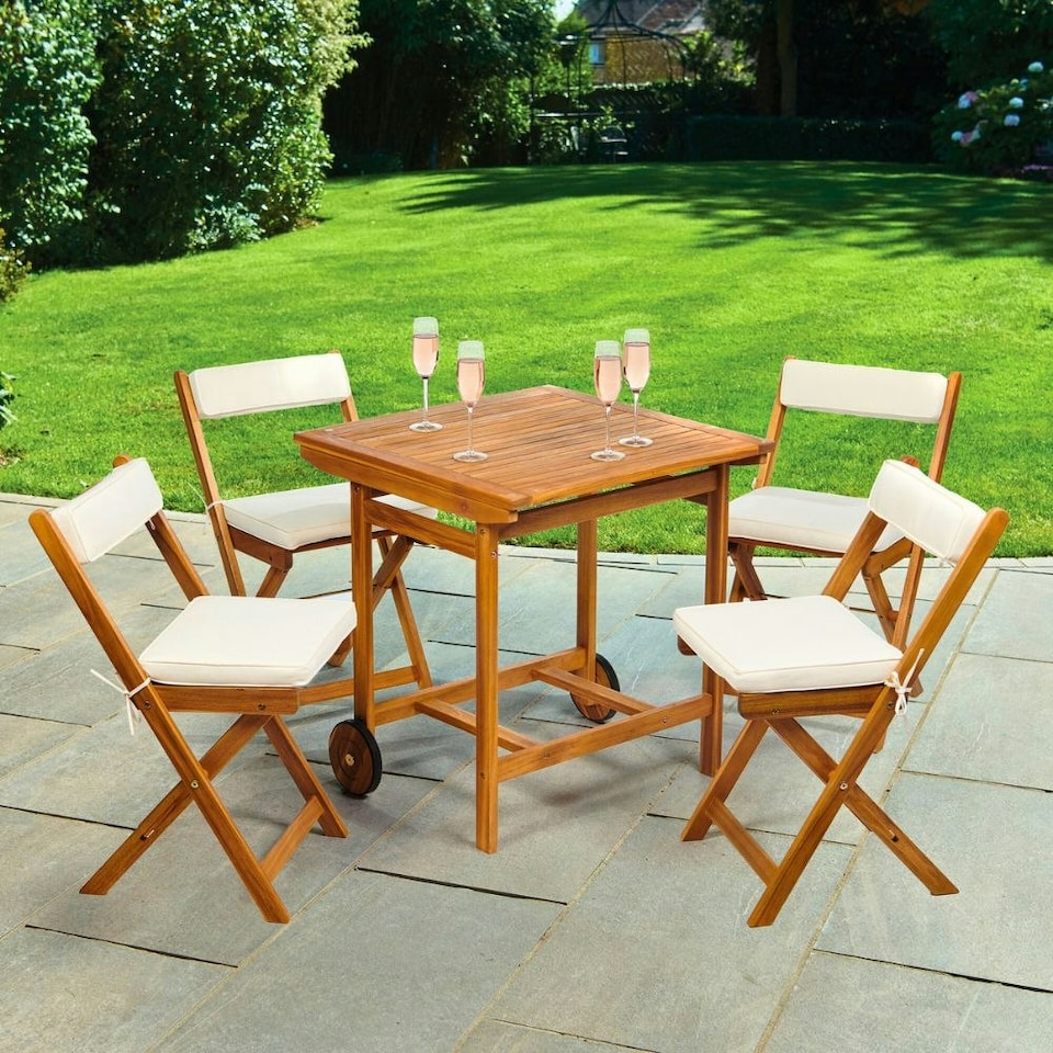 image 1 of Seaford Folding 4-Seater Garden Bistro Set – Acacia Wood with Cushions