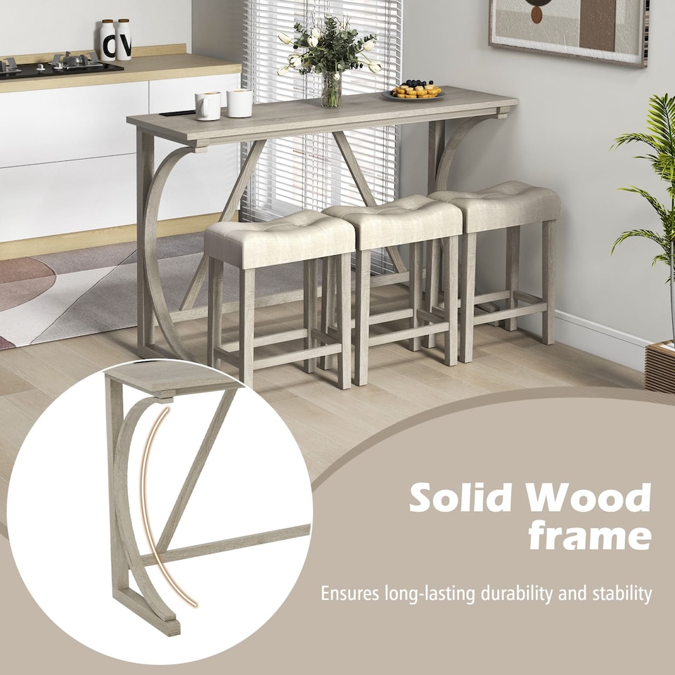 image 1 of COSTWAY 4-Piece Height Bistro Table and Saddle Seat Stools