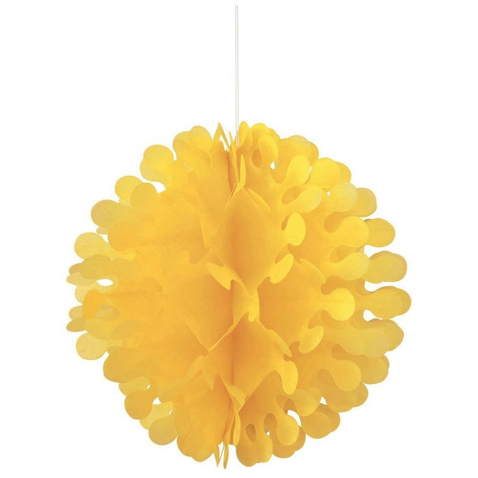 Unique Party Flutter Tissue Paper Ball Hanging Decoration - Yellow - One Size