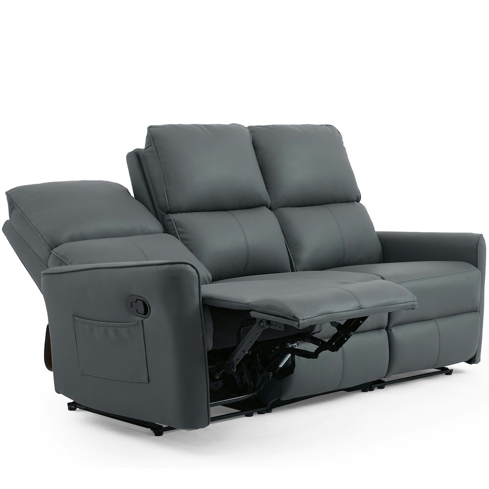 image 1 of Madrid 3 Seater Manual Recliner Air Leather Sofa Grey