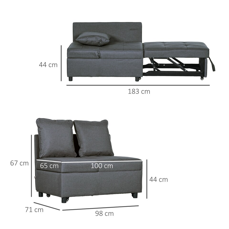 image 1 of HOMCOM Folding Sleeper Sofa Bed Chair with Pillows, Pocket, Grey