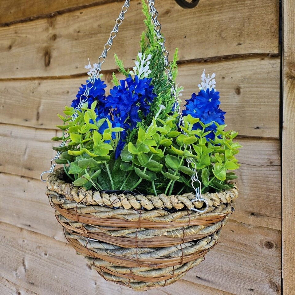 image 1 of Best Artificial 25cm / 10 Inch Blue Hyacinth Hanging Basket - Suitable for Outdoor Use - Weather & Fade Resistant | Red | Red | 1
