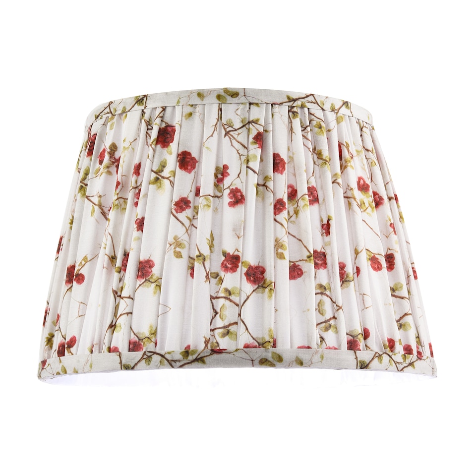 image 1 of Traditional Red and Green Floral Cotton Fabric Pleated Lamp Shade