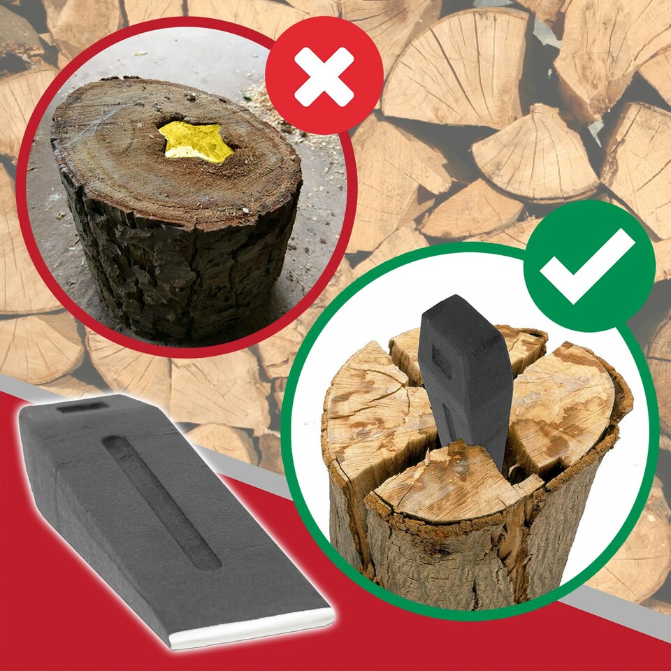 image 1 of SPARES2GO Log Splitter Blade Sharpener Kit 2.5KG 10" Wood Splitting Timber Chisel Wedges + Drill Attachment