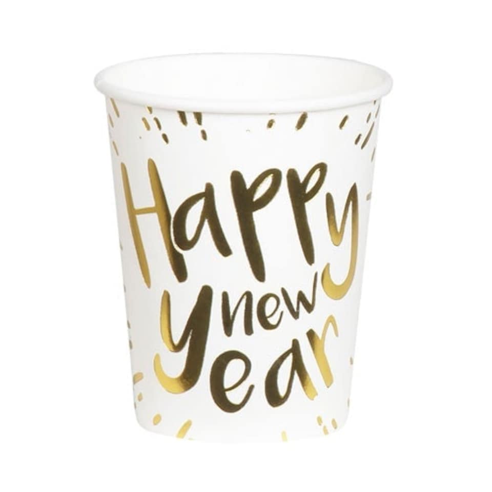 Happy New Year Gold Foiled Paper Cups 250ml - Pack of 6