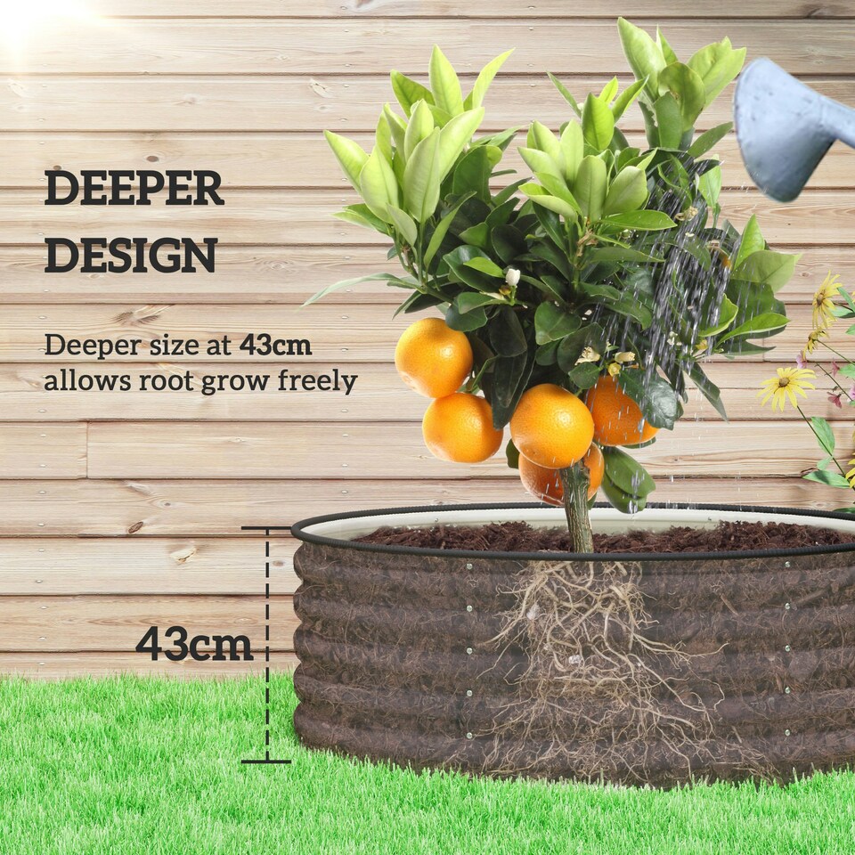 image 1 of Outsunny Galvanised Planter with Gloves, 120 x 120 x 43cm, Cream White Cream