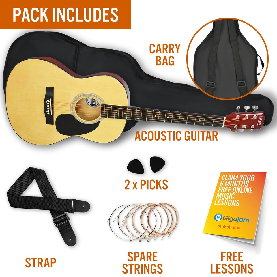 image 1 of 3rd Avenue Full Size Acoustic Guitar Pack Brown