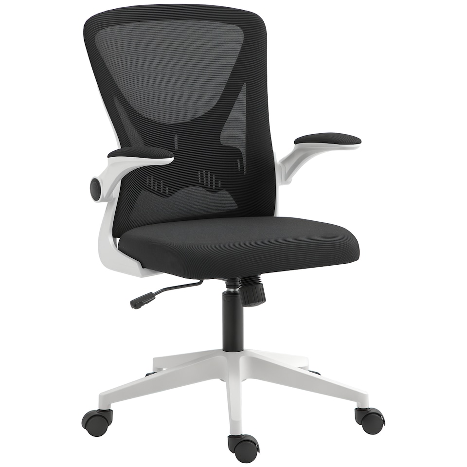 image 1 of Vinsetto Ergonomic Mesh Office Chair with Flip-up Armrests, Height Adjustable Computer Chair with Swivel Wheels, Black and White