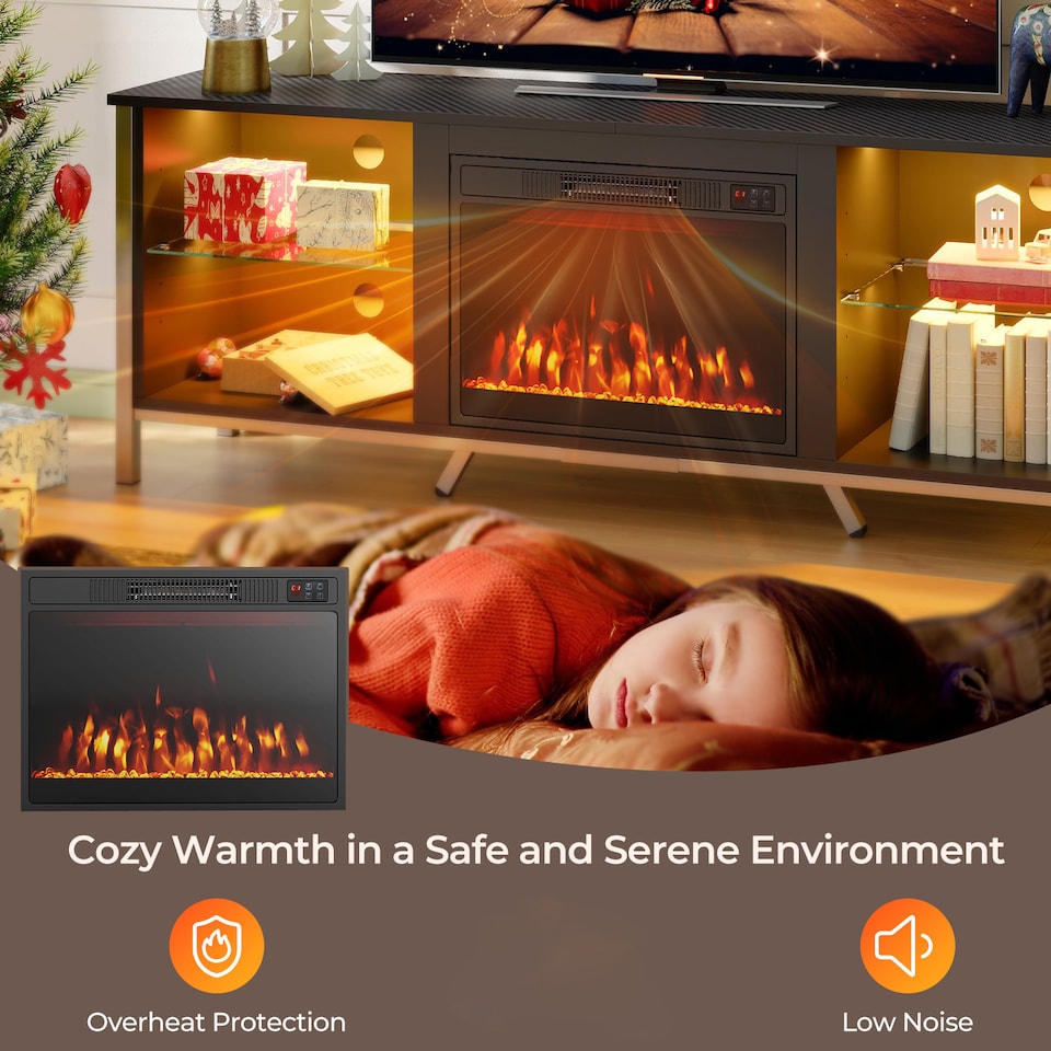 image 1 of COSTWAY Electric Fireplace Insert 750W/1500W Heater Black