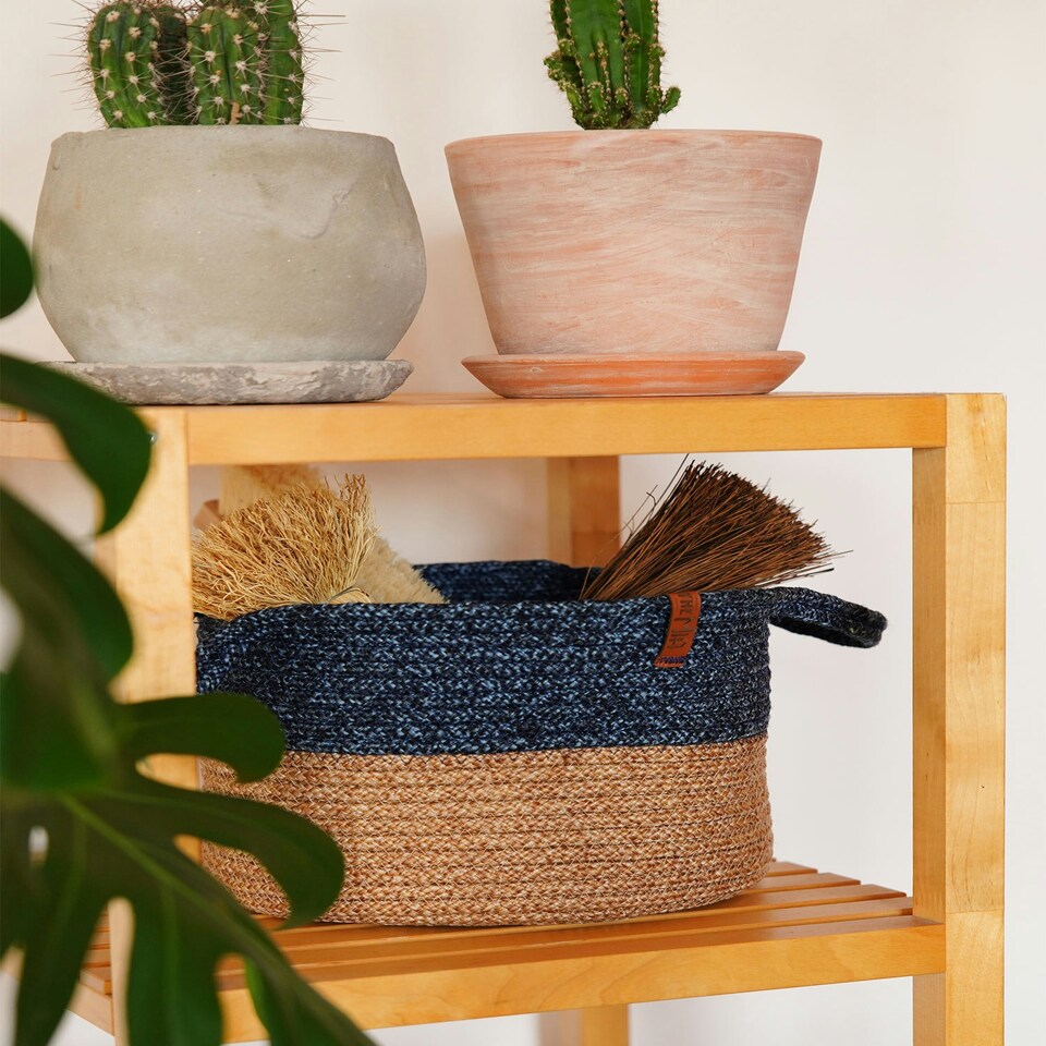 image 1 of Jute Handwoven Storage Basket (Blue)