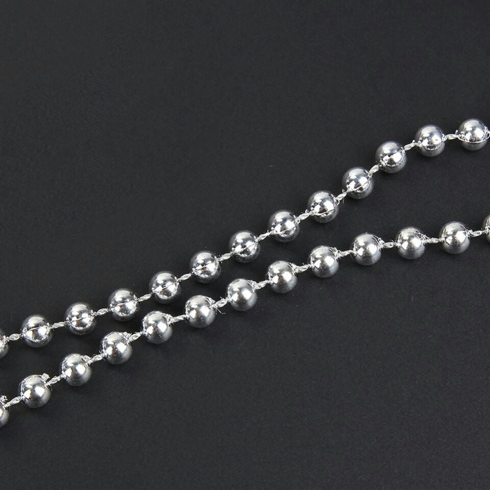 image 1 of Silver Shiny Christmas Bead Chain Metallic Beaded Garland Artificial Pearls Tinsel For Christmas Tree Hanging Decorations