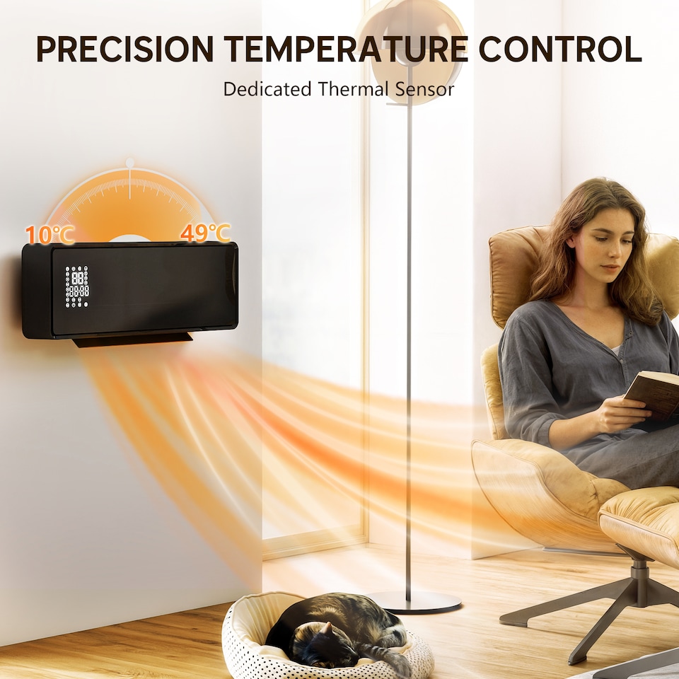 image 1 of HOMCOM 2000W Ceramic Electric Heater with Fan, Wall Mounted, Black | Black