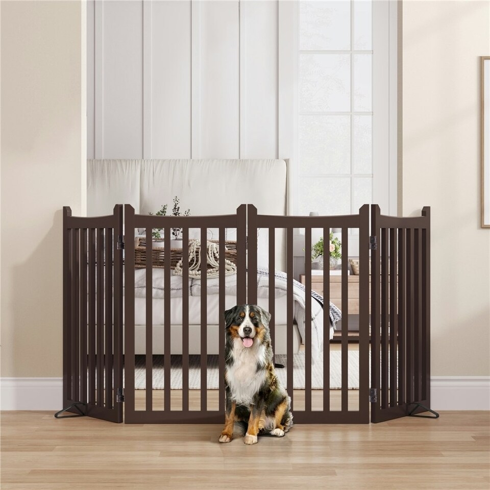 image 1 of Yaheetech 4-Panel Pet Puppy Fence with Two Support Feet, 50 × 90.5 cm N/A | Espresso