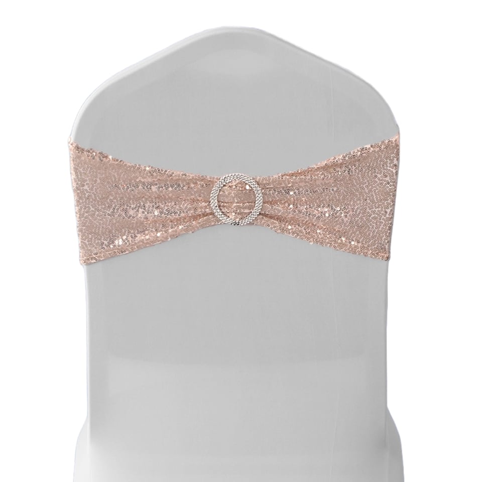 image 1 of Sequin Chair Sashes Stretch Spandex Chair Bands with Silver Buckle - 10pcs