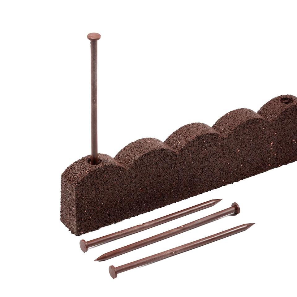image 1 of Recycled Rubber Scallop Garden Edging Border - Brown - Pack of 4 | Brown | Brown | Pack of 4 | 1