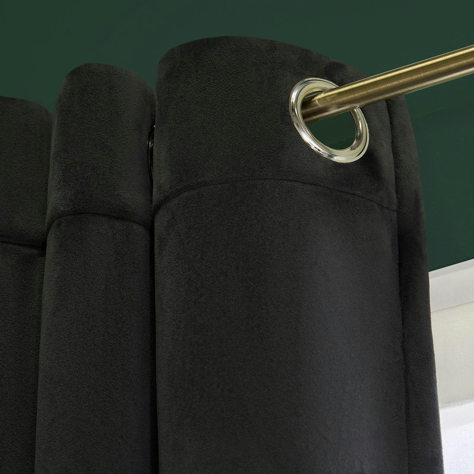 image 1 of OHS Soft Velvet Plain Dyed Thermal Insulated Panel Pair Eyelet Curtains, 66x72" Pink