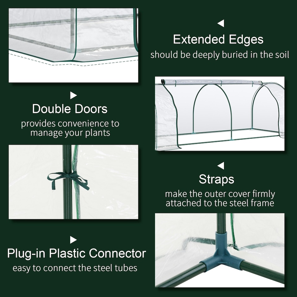 image 1 of Outsunny Tunnel Greenhouse Grow House Steel Frame PVC Transparent