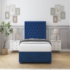 Sloomy Montana Navy Plush Divan Bed With Mattress 4 Drawers With 54" Floor Standing Headboard 4'6 Double | Blue | Navy | Double | 1